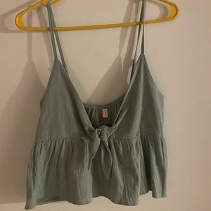 romwe green tie front crop top
